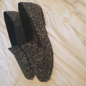 Birdies Black & Silver Glitter Flats Loafers sz 9.5